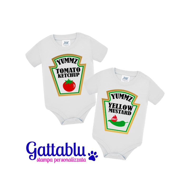 Coppia Di Body Pagliaccetti Neonati Ketchup E Mostarda Divertenti Bimbi E Bimbe Gemelli O Gemelle