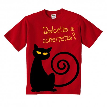 T-shirt bimbo e bimba "Dolcetto o scherzetto?" gatto nero di Halloween, stampa fronte/retro!