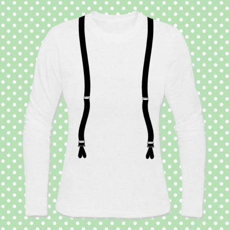 T-shirt donna manica lunga con stampa finte bretelle, hipster style