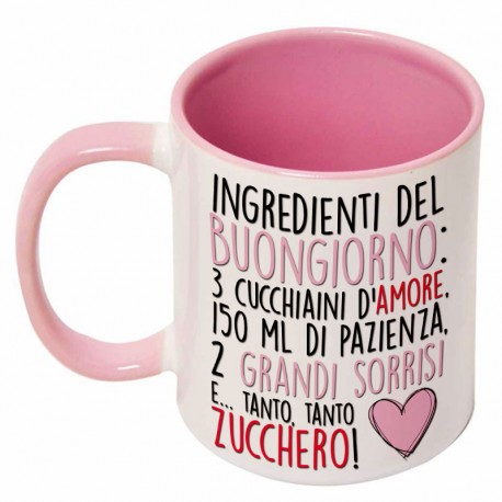 Tazza "Ingredienti del buongiorno", con interno e manico rosa!