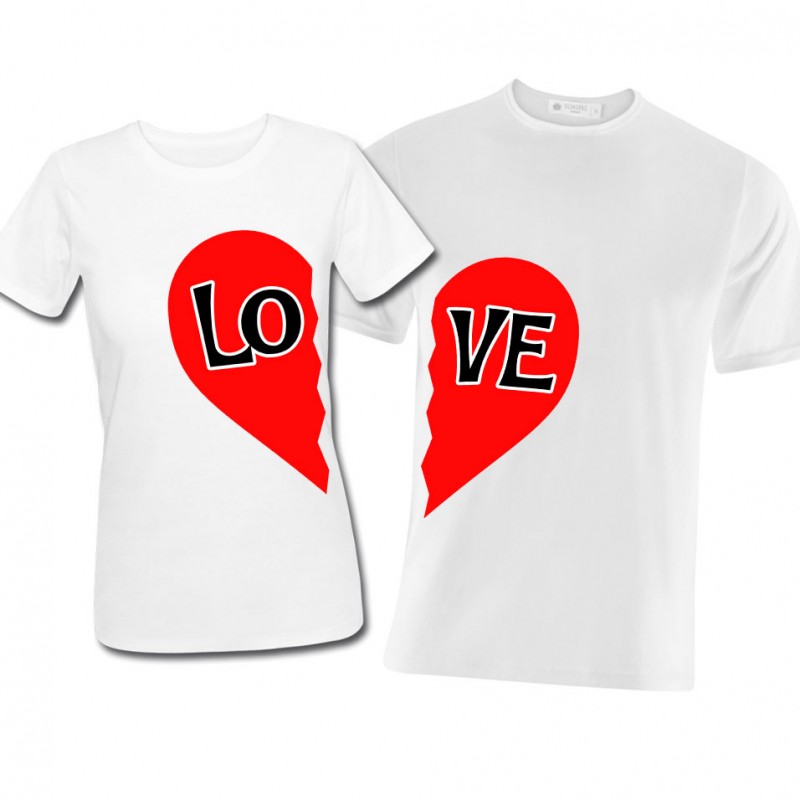 T-shirt di coppia lui e lei LOVE che formano un cuore, idea regalo per San
