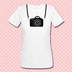 T-shirt donna con stampa fotocamera reflex inspired, idea regalo per una fotografa