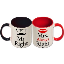 Set 2 tazze di coppia "Mr. Right + Mrs. Always Right", divertente idea regalo per San Valentino!