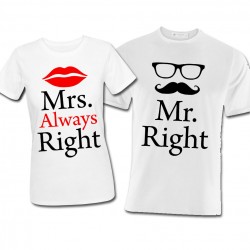 T-shirt di coppia lui e lei "Mr. Right + Mrs. Always Right", idea regalo per San Valentino