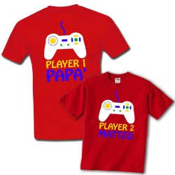 T-shirt di coppia papà e figlio "Player 1 + Player 2", personalizzabili con i vostri nomi!