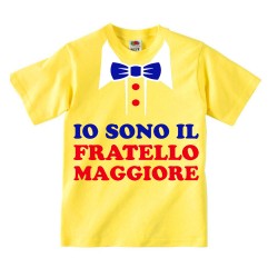 T-shirt bimbo "Io sono il fratello maggiore" con stampa colletto e papillon