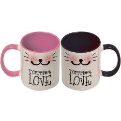 Set 2 tazze di coppia "Purrrfect Love" muso di gatto, divertente idea regalo per San Valentino!