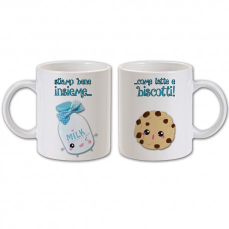 Set 2 tazze di coppia "Stiamo bene insieme... come latte e biscotti!" kawaii, divertente idea regalo per San Valentino!