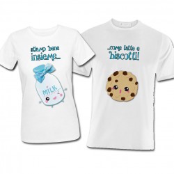 T-shirt di coppia lui e lei "Stiamo bene insieme... come latte e biscotti!" kawaii, idea regalo per San Valentino!