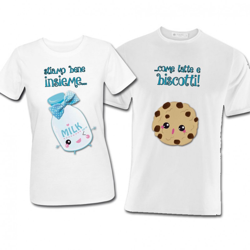 T-shirt di coppia lui e lei Stiamo bene insieme come latte e biscotti!  kawaii, idea