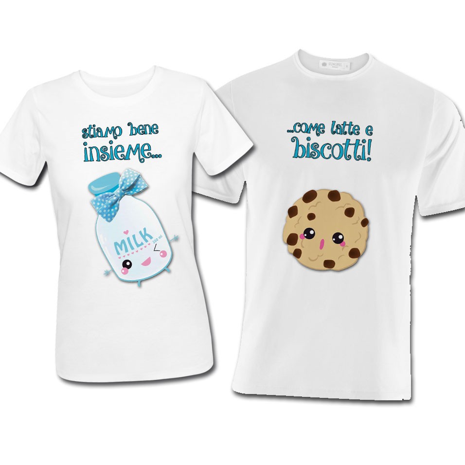 T-shirt di coppia lui e lei Stiamo bene insieme come latte e biscotti!  kawaii, idea regalo per San Valentino!