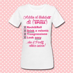 T-shirt donna "Lista dell'Addio al Nubilato: che il party abbia inizio", idea regalo per sposa, amiche e damigelle