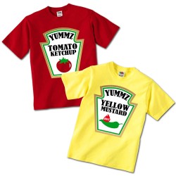 T-shirt di coppia fratellini, sorelline, gemellini, gemelline "Ketchup & Mustard" ketchup e mostarda divertenti