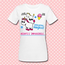 T-shirt donna "Niente è impossibile" unicorno kawaii e cono gelato