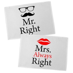 Coppia di tovagliette "Mr. Right + Mrs. Always Right", divertente idea regalo per San Valentino!