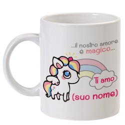 Tazza "Il nostro amore è magico" unicorno kawaii, personalizzabile con il tuo/suo nome, idea regalo per San Valentino!