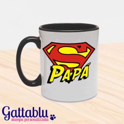 Tazza colorata "Super Papà", idea regalo per la festa del papà, nera