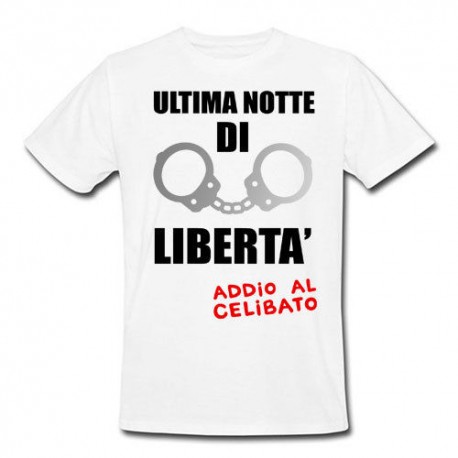 T-shirt uomo "Ultima notte di libertà", manette metallizzate, idea regalo per addio al celibato!