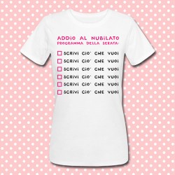 T-shirt donna gioco Addio al Nubilato, Programma della serata PERSONALIZZABILE! (bianca)