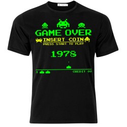 T-shirt uomo Space Invaders inspired "Game Over, insert coin", retro vintage arcade videogame