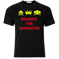 T-shirt uomo Space Invaders inspired "Beware the invasion", retro vintage arcade videogame