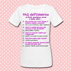 T-shirt donna "FAQ dell'Ostetrica: domande e risposte", divertente idea regalo per ostetrica o ginecologa