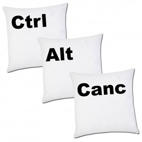 Set 3 federe per cuscini "Ctrl + Alt + Canc", tastiera computer