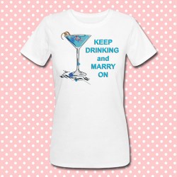 T-shirt per Addio al Nubilato, cocktail colorato Keep Drinking and Marry On (azzurro)