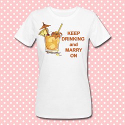T-shirt per Addio al Nubilato, cocktail colorato Keep Drinking and Marry On (arancione)
