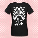 T-shirt donna Halloween, scheletro e dolcetti