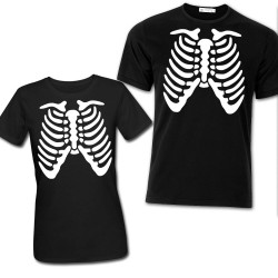 T-shirt di coppia lui e lei Halloween scheletro gabbia toracica