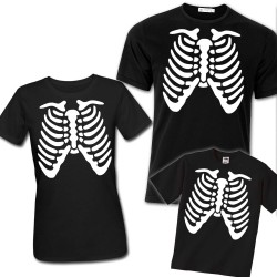T-shirt famiglia: mamma, papà e figlio/figlia Halloween scheletro gabbia toracica