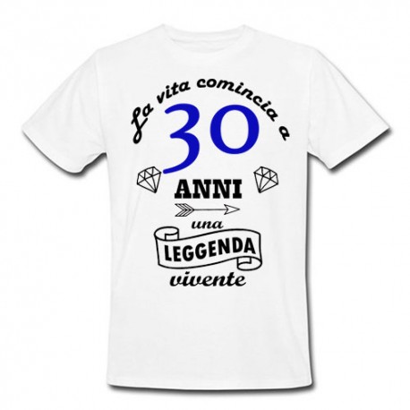 T-shirt uomo La vita comincia a 30 anni, idea regalo per il compleanno!  (bianca)