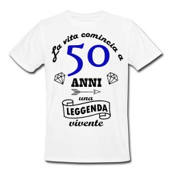 T-shirt uomo "La vita comincia a 50 anni", idea regalo per il compleanno! (bianca)