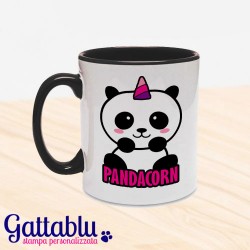 Tazza colorata "Pandacorn", panda unicorno kawaii! Nera!