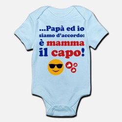 Body / pagliaccetto neonato, azzurro, bimbo, bebè "Papà ed io siamo d'accordo: è mamma il capo!"