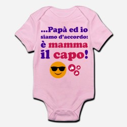 Body / pagliaccetto neonato, rosa, bimba, bebè "Papà ed io siamo d'accordo: è mamma il capo!"