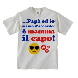 T-shirt bimbo e bimba "Papà ed io siamo d'accordo: è mamma il capo!"