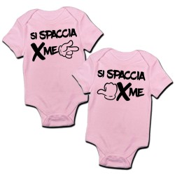 Coppia di body pagliaccetti neonati, rosa, bimbe, bebè, gemelle "Si spaccia per me"