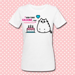 T-shirt donna "Non sono ciccione, sono morbidoso!" gatto grasso kawaii