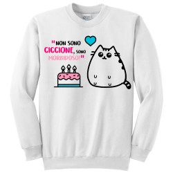 Felpa girocollo donna "Non sono ciccione, sono morbidoso!" gatto grasso kawaii