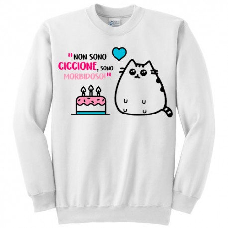 Felpa girocollo donna "Non sono ciccione, sono morbidoso!" gatto grasso kawaii