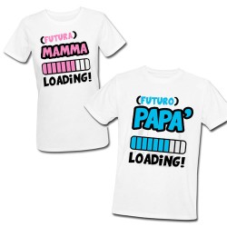 T-shirt di coppia lui e lei "Futura Mamma + Futuro Papà... Loading!"