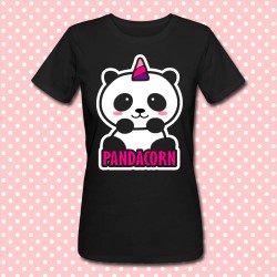 T-shirt donna "Pandacorn", panda unicorno kawaii, nera