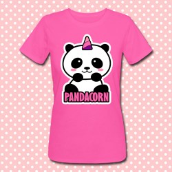 T-shirt donna "Pandacorn", panda unicorno kawaii, fucsia