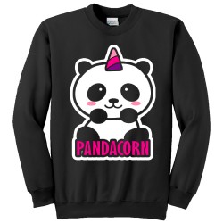 Felpa girocollo donna "Pandacorn", panda unicorno kawaii, nera
