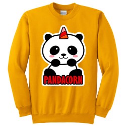 Felpa girocollo donna "Pandacorn", panda unicorno kawaii, gialla
