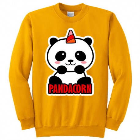 Felpa girocollo donna "Pandacorn", panda unicorno kawaii, gialla