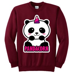 Felpa girocollo donna "Pandacorn", panda unicorno kawaii, bordeaux