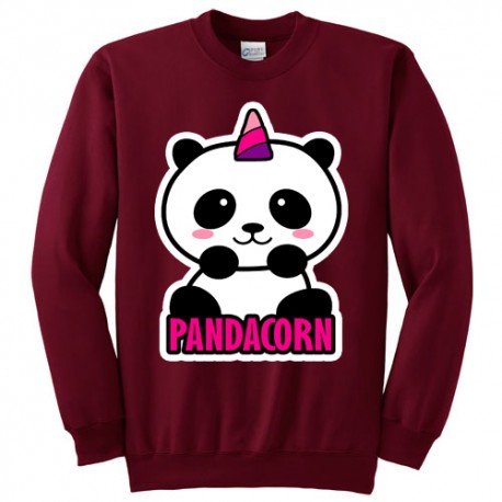 Felpa girocollo donna "Pandacorn", panda unicorno kawaii, bordeaux